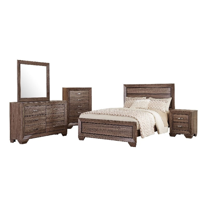 Pemberly Row 5-Piece Queen Bedroom Set in Washed Taupe Brown and Black