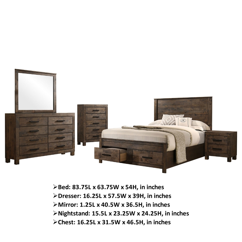 Pemberly Row 5-Piece Queen Storage Bedroom Set in Rustic Golden Brown