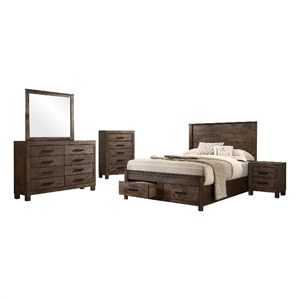 Pemberly Row 5-Piece Queen Storage Bedroom Set in Rustic Golden Brown