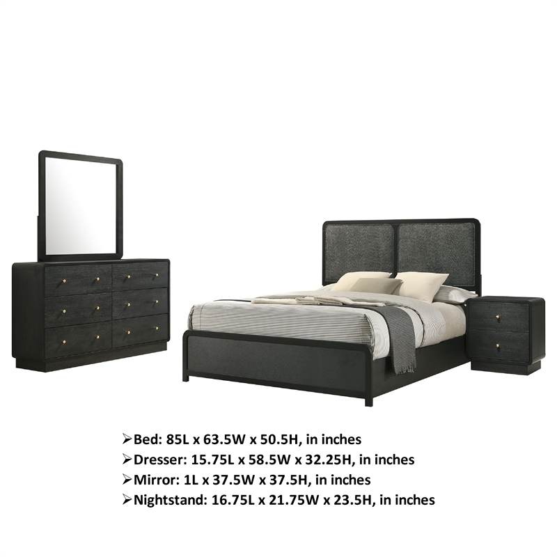 Pemberly Row 4-Piece Queen Bedroom Set with Gold Accents in Black