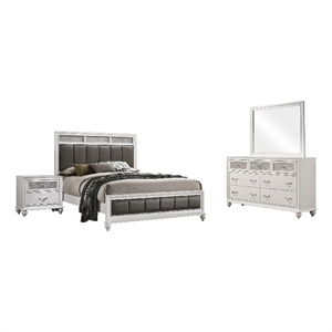 Pemberly Row 4-Piece Queen Faux Leather Bedroom Set in Gray and White