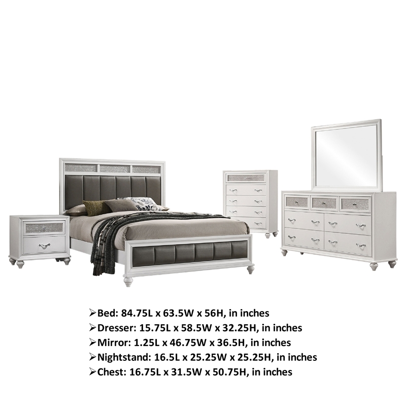 Pemberly Row 5-Piece Queen Faux Leather Bedroom Set in Gray and White