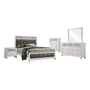 Pemberly Row 5-Piece Queen Faux Leather Bedroom Set in Gray and White
