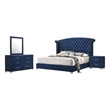 Pemberly Row 4-Piece Queen Tufted Velvet Bedroom Set in Pacific Blue