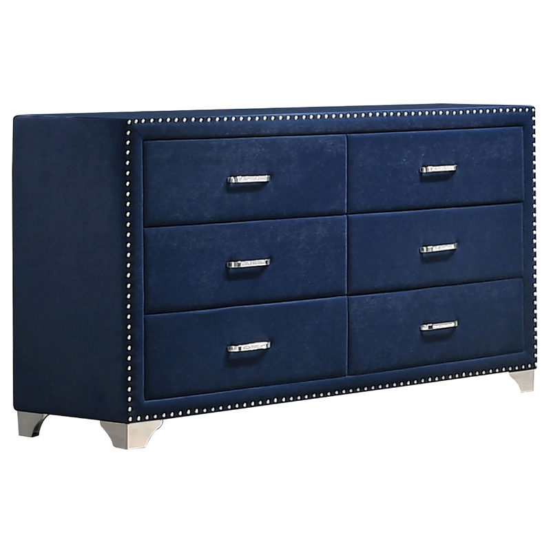 Pemberly Row 5-Piece Queen Tufted Velvet Bedroom Set in Pacific Blue