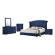 Pemberly Row 5-Piece King Tufted Velvet Bedroom Set in Pacific Blue