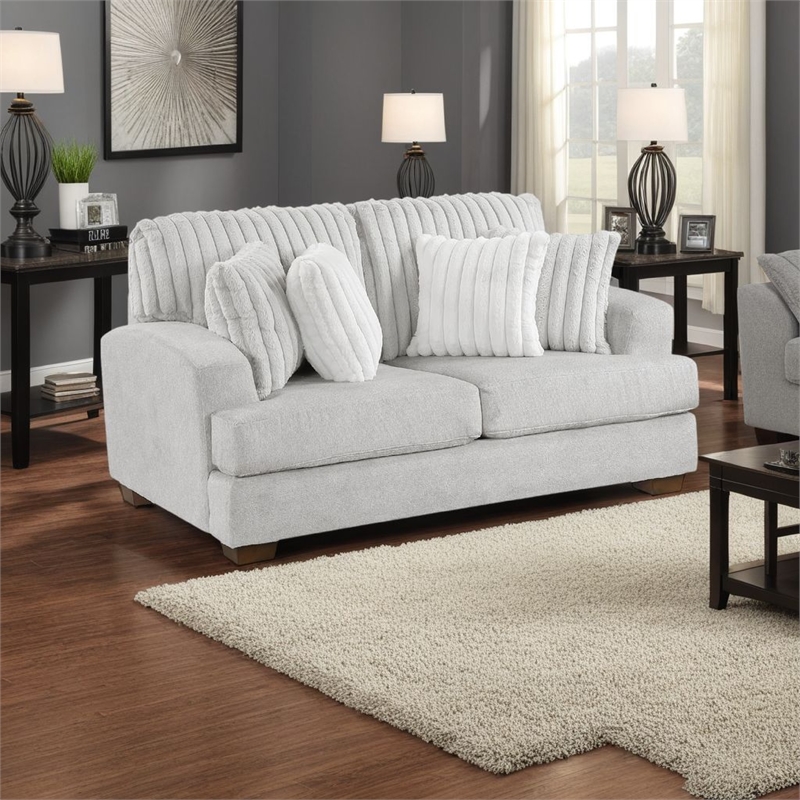 Pemberly Row 70-Inch Loveseat with 4 Pillows in Light Gray Corduroy