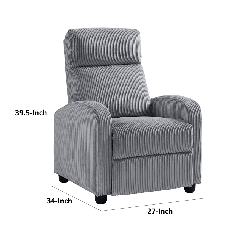 pemberly row manual push back reclining chair in dark gray corduroy