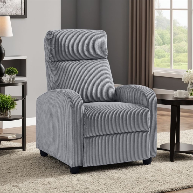 pemberly row manual push back reclining chair in dark gray corduroy