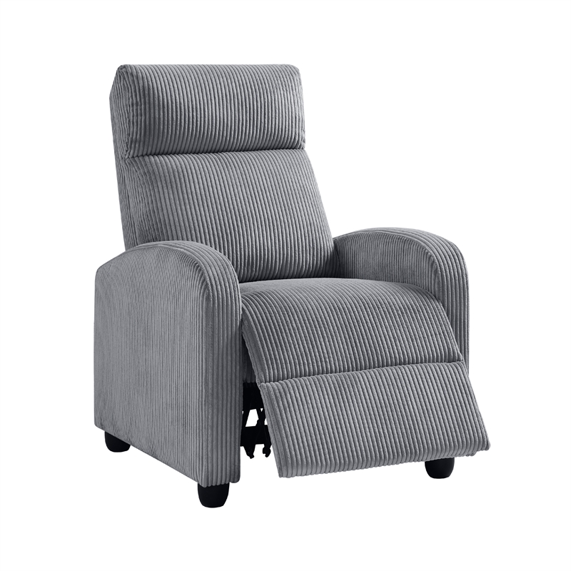 pemberly row manual push back reclining chair in dark gray corduroy