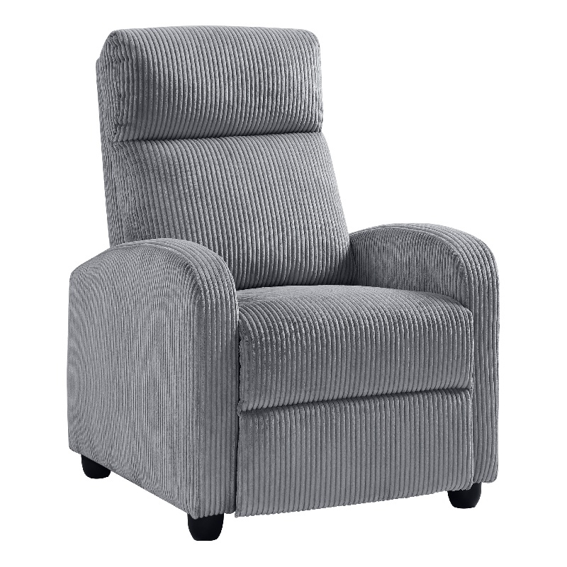 pemberly row manual push back reclining chair in dark gray corduroy