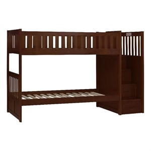 Pemberly Row Twin Over Twin Storage Step Bunk Bed in Dark Brown