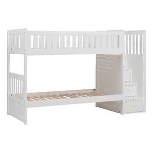 Pemberly Row Twin Over Twin Storage Step Bunk Bed in White Veneer