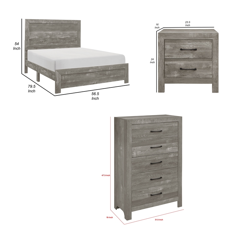 Pemberly Row 3-Piece Farmhouse Full Bedroom Set in Gray and Black