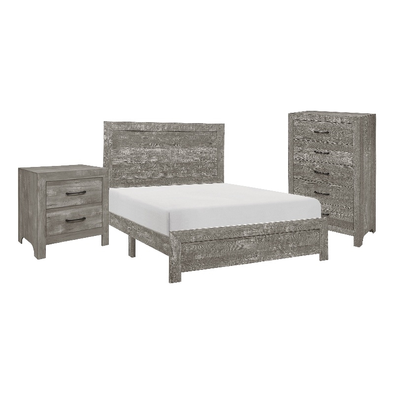 Pemberly Row 3-Piece Farmhouse Full Bedroom Set in Gray and Black