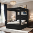 Pemberly Row King Canopy Bed with Tufted Headboard in Black Velvet