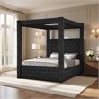 Pemberly Row King Canopy Bed with Tufted Headboard in Black Velvet