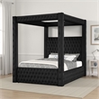 Pemberly Row Queen Canopy Bed with Tufted Headboard in Black Velvet