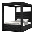 Pemberly Row Queen Canopy Bed with Tufted Headboard in Black Velvet