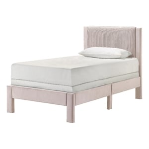 Pemberly Row Twin Platform Bed with Textured Headboard in Pink