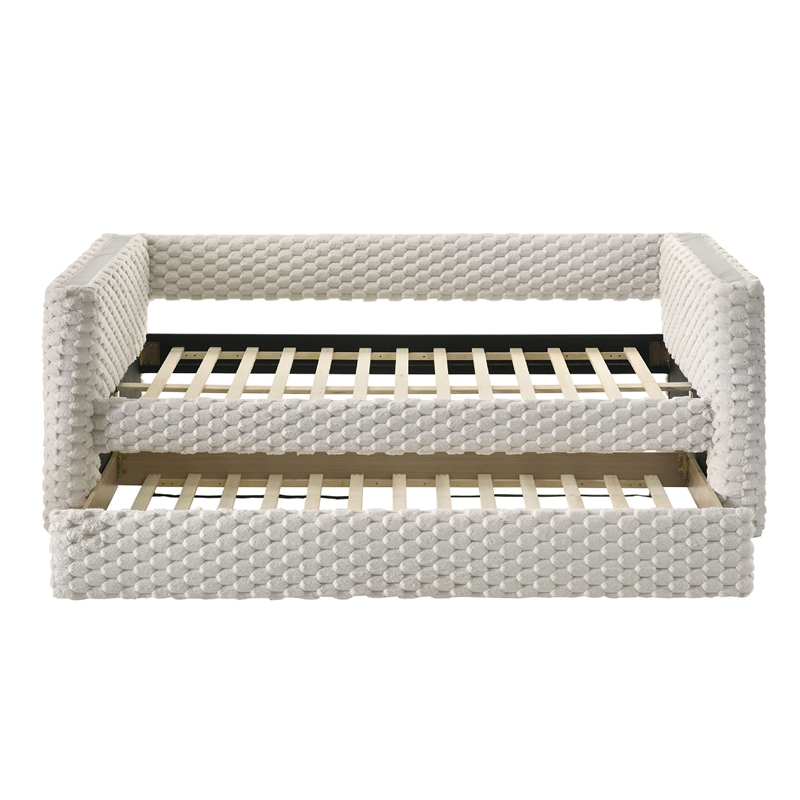Pemberly Row Daybed with Trundle and Faux Marble Top in Beige