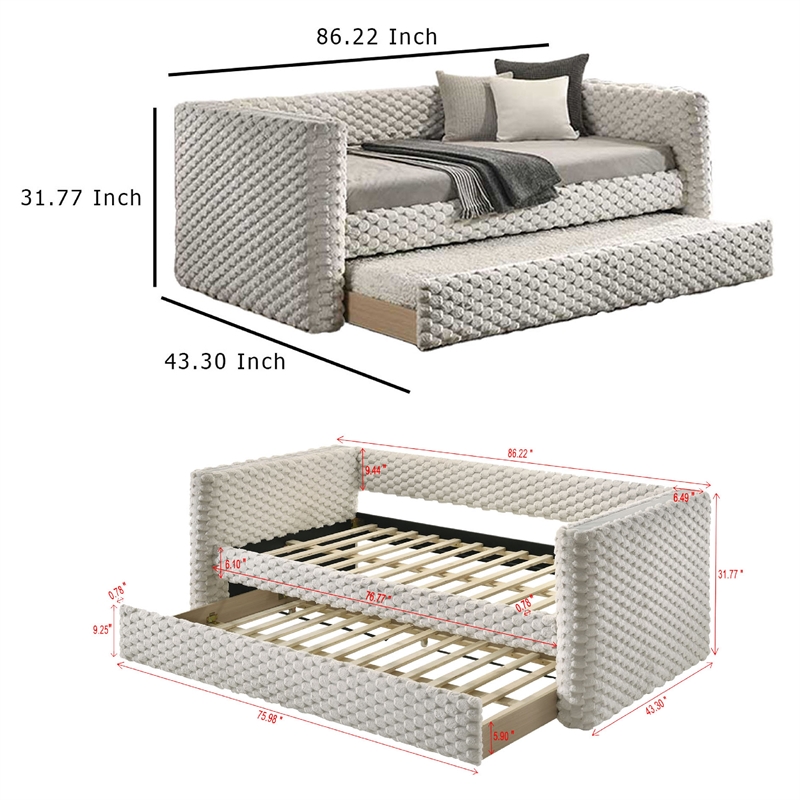 Pemberly Row Daybed with Trundle and Faux Marble Top in Beige