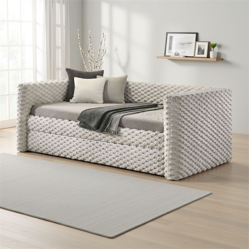 Pemberly Row Daybed with Trundle and Faux Marble Top in Beige