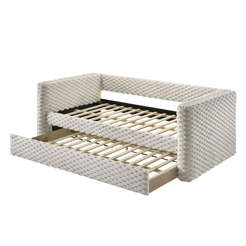 Pemberly Row Daybed with Trundle and Faux Marble Top in Beige