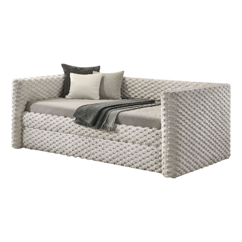 Pemberly Row Daybed with Trundle and Faux Marble Top in Beige