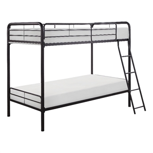 Pemberly Row 79 Inch Twin Metal Bunk Bed with Ladder in Dark Bronze