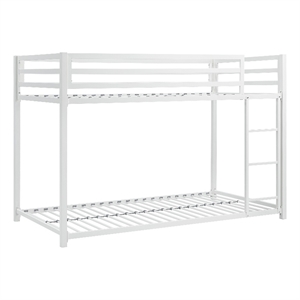 Pemberly Row 78 Inch Twin Bunk Bed with Mounted Ladder in White