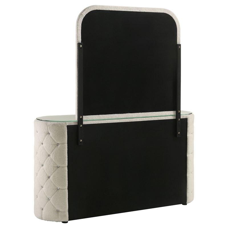 Pemberly Row 6-Drawer Boucle Bedroom Dresser with Mirror in Ivory White