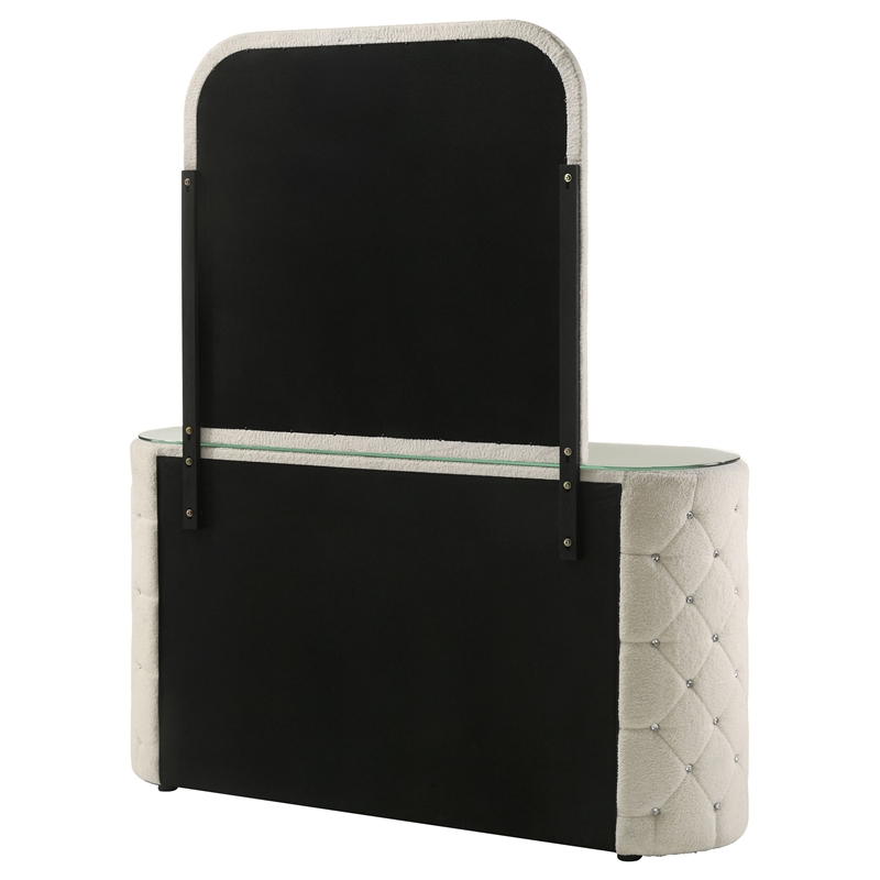 Pemberly Row 6-Drawer Boucle Bedroom Dresser with Mirror in Ivory White