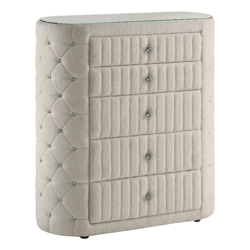 Pemberly Row 5-Drawer Tall Boucle Bedroom Chest in Ivory White