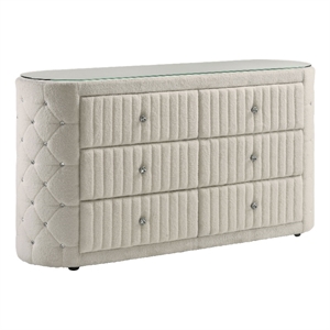 Pemberly Row 6-Drawer Modern Boucle Bedroom Dresser in Ivory White