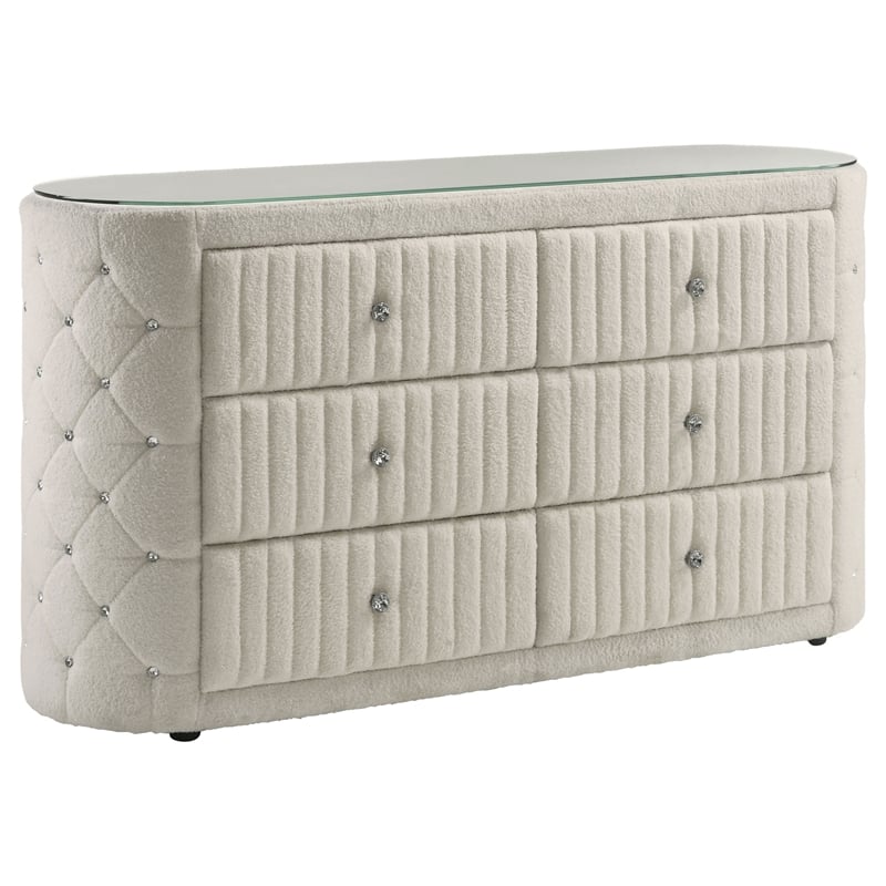 Pemberly Row 5-Piece Velvet Eastern King Bedroom Set in Ivory White