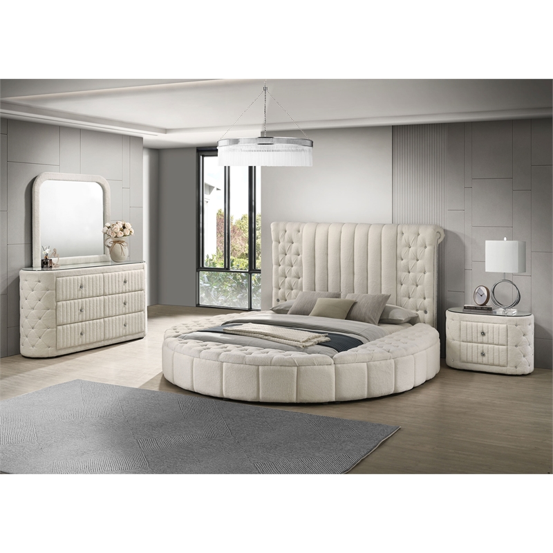 Pemberly Row 4-Piece Velvet Eastern King Bedroom Set in Ivory White