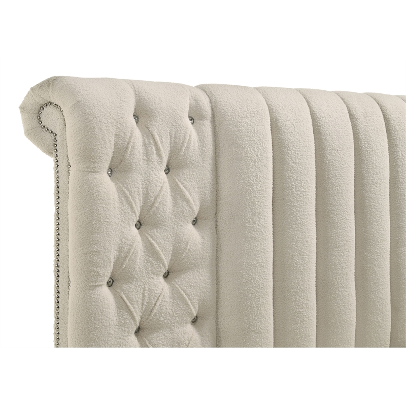 Pemberly Row 4-Piece Velvet Eastern King Bedroom Set in Ivory White