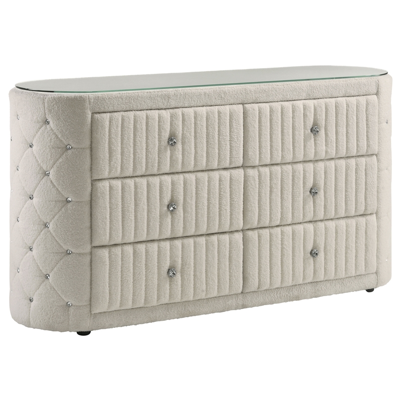 Pemberly Row 5-Piece Velvet Queen Bedroom Set in Ivory White
