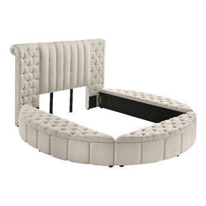Pemberly Row Upholstered Queen Round Storage Bed in Ivory Boucle