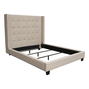 Pemberly Row Solid Wood Button-Tufted Wingback Queen Bed in Sand Brown