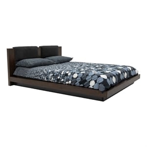 Pemberly Row Low Profile Pillow Upholstered Queen Bed in Dark Gray