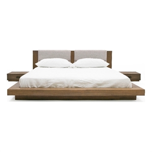 Pemberly Row King Platform Bed with 2 Nightstands in Walnut Brown