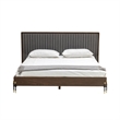 Pemberly Row Channel Tufted King Platform Bed in Gray and Walnut Brown