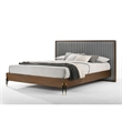 Pemberly Row Channel Tufted King Platform Bed in Gray and Walnut Brown