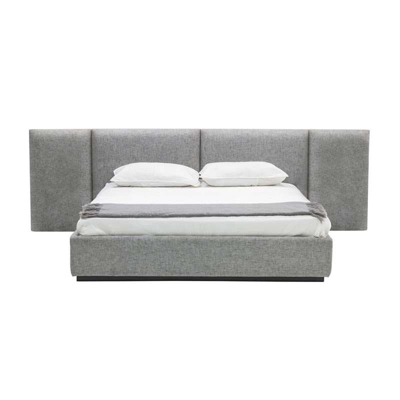 Pemberly Row King Platform Bed with Tufted Wall Headboard in Gray