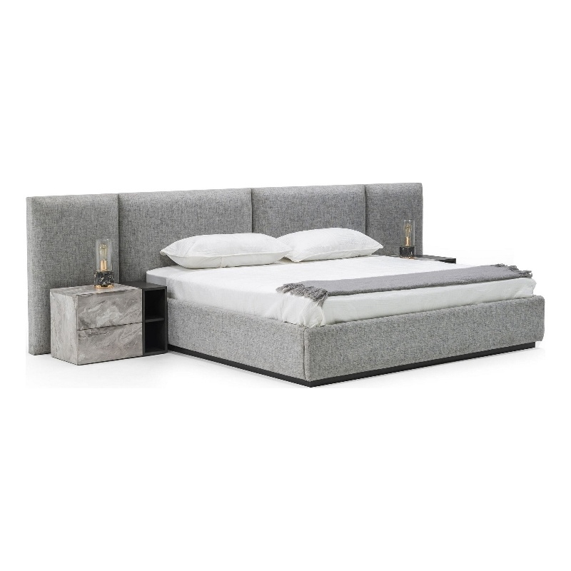 Pemberly Row King Platform Bed with Tufted Wall Headboard in Gray