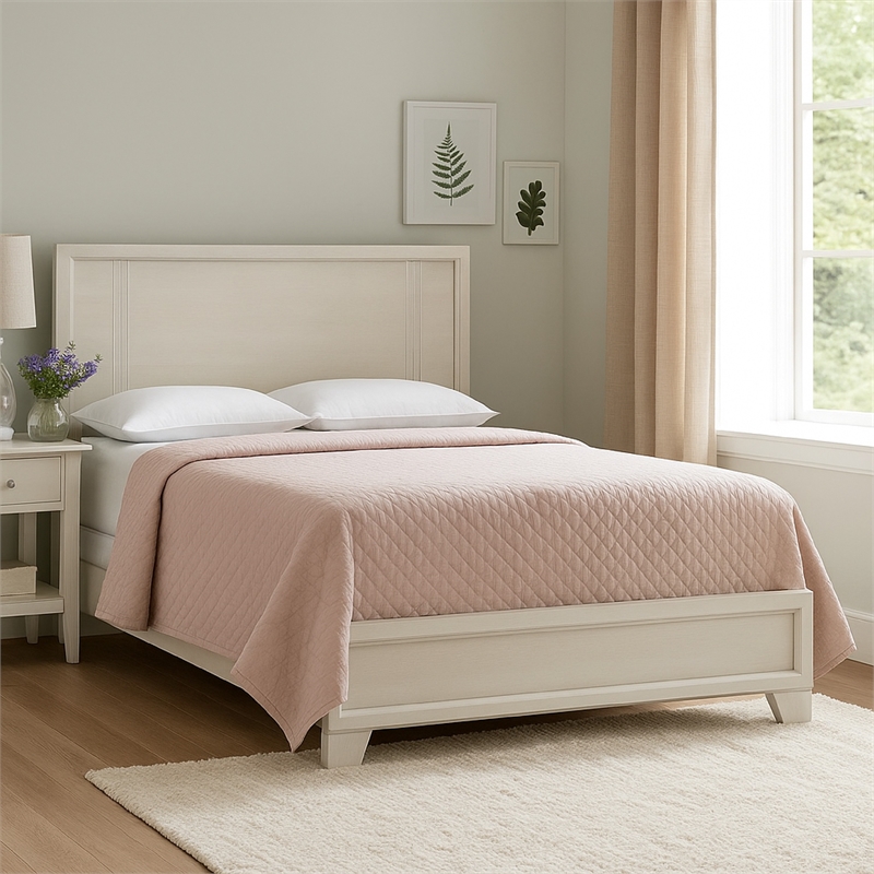Pemberly Row Full Size Panel Bed with Tapered Legs in White Wood