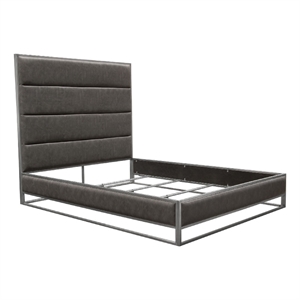 Pemberly Row Queen Bed with Silver Metal Frame in Gray Faux Leather
