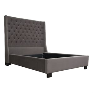 Pemberly Row King Bed with Vintage Wing Headboard in Smoke Gray Velvet